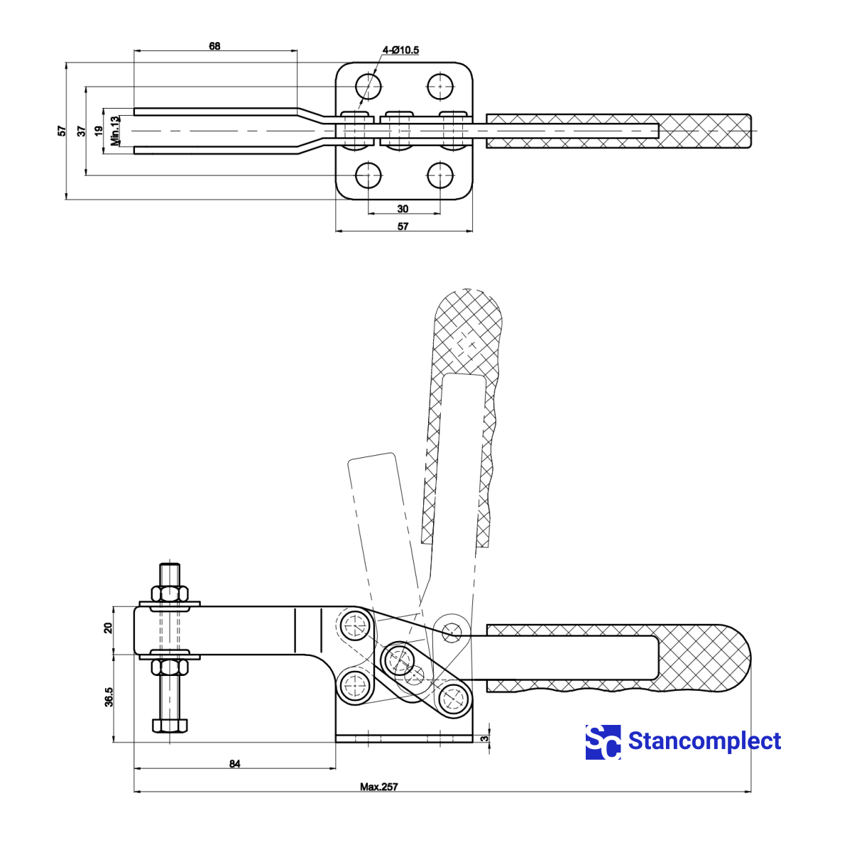 Quick release horizontal toggle clamp ST-25382 - holding capacity 280 kg